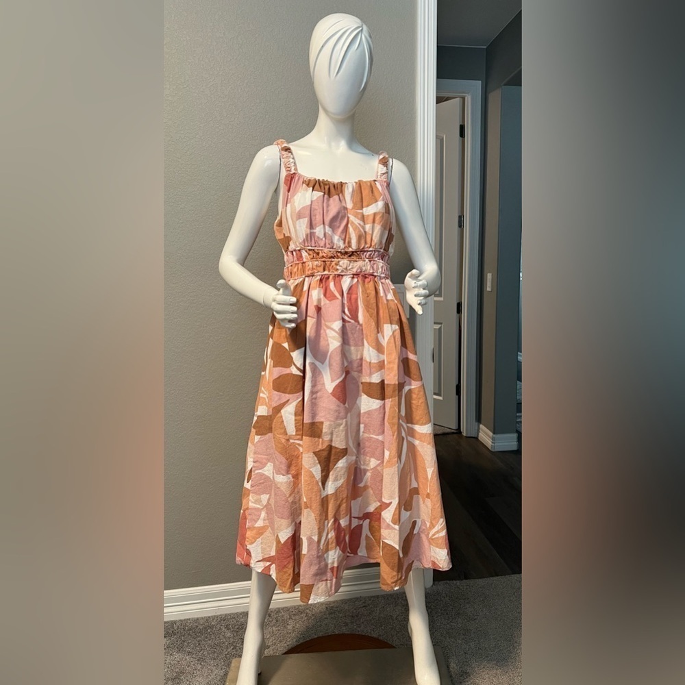 Girl In The Sun Spice Leaf Pattern Midi Dress Size L